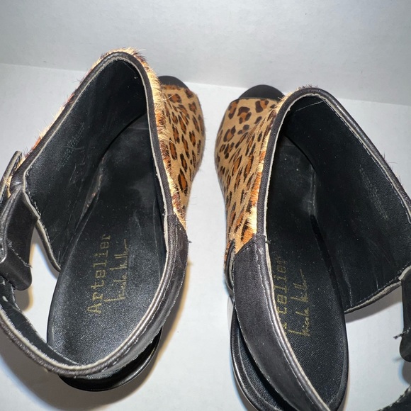 NICOLE MILLER ATELIER Isla Leather Leopard Peep Toe Slingback Heels 🐆 - Picture 7 of 12